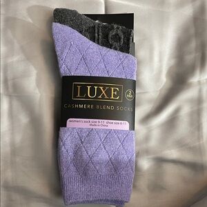Luxe Cashmere Blend Socks - Lavender and Charcoal Size 6-11